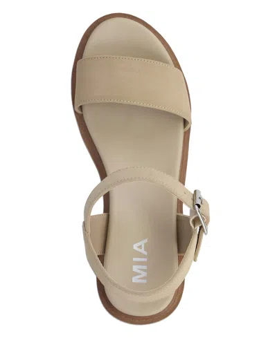 Mia Savy Sandals Women'ssand Leather Ankle Strap Lug Sole Block Heel Gal690 In Sand