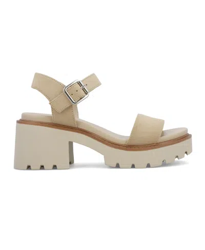 Mia Savy Sandals Women'ssand Leather Ankle Strap Lug Sole Block Heel Gal690 In Sand