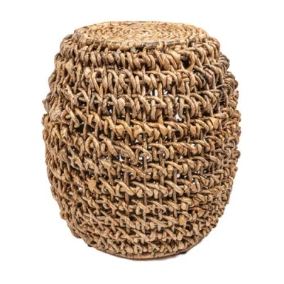 Jonathan Y Sage 21" Rustic Bohemian Barrel-style Abaca/iron Handwoven Stool, Brown In Brown