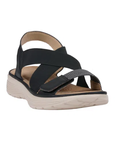Gc Shoes Women's Ariel Elastic Comfort Flat Sandals In Black