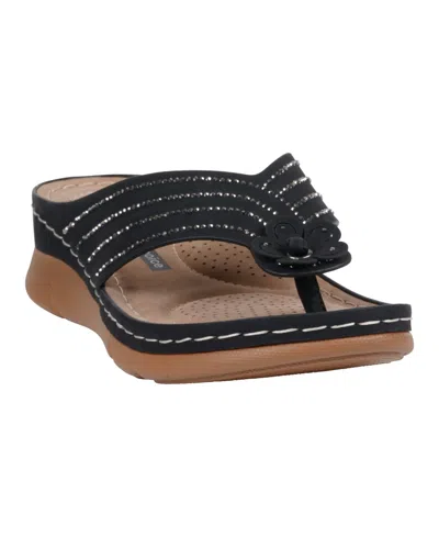 Gc Shoes Women's Amari Flower Thong Flat Sandals In Black