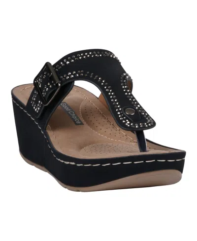 Gc Shoes Women's Alani Embellished Thong Wedge Sandals In Black