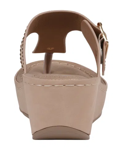 Gc Shoes Women's Alani Embellished Thong Wedge Sandals In Beige
