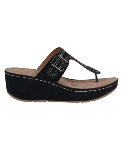 Gc Shoes Women's Alani Embellished Thong Wedge Sandals In Black