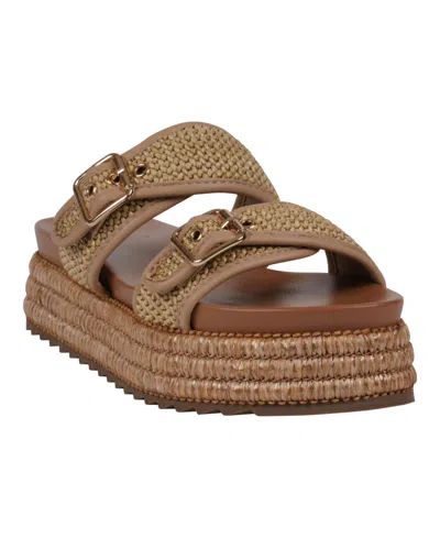 Gc Shoes Women's Lorena Woven Double Band Slide Platform Sandals In Natural