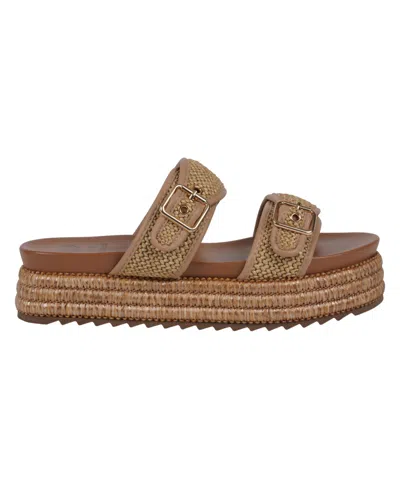 Gc Shoes Women's Lorena Woven Double Band Slide Platform Sandals In Natural