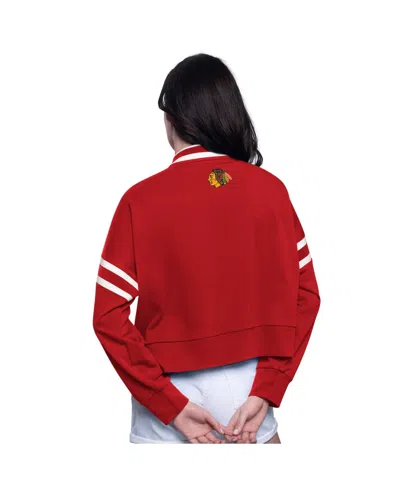 Starter Women's Red Chicago Blackhawks Power Play Cropped Pullover Sweatshirt In Red