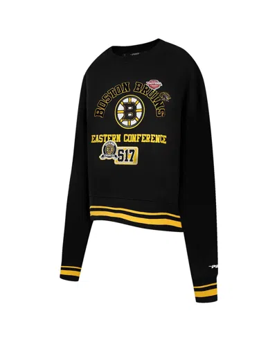 Pro Standard Women's Black Boston Bruins Area Code Cropped Pullover Sweatshirt In Black