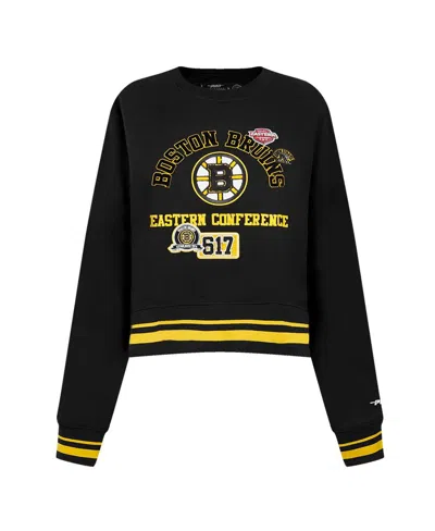Pro Standard Women's Black Boston Bruins Area Code Cropped Pullover Sweatshirt In Black