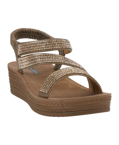 Gc Shoes Women's Ruby Embellished Cross Strap Wedge Sandals In Bronze