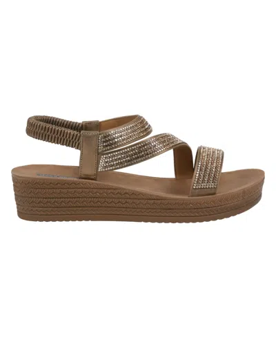 Gc Shoes Women's Ruby Embellished Cross Strap Wedge Sandals In Bronze