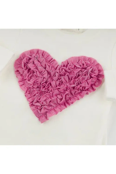 Oh Baby ! Ruffle Heart Bright Pink Sparkle Two Piece Set In Cream