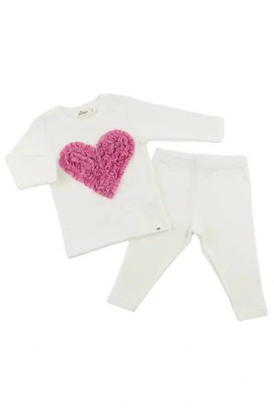 Oh Baby ! Ruffle Heart Bright Pink Sparkle Two Piece Set In Cream