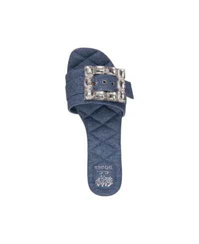 Gc Shoes Women's Bianca Rhinestone Buckle Flat Sandals In Denim