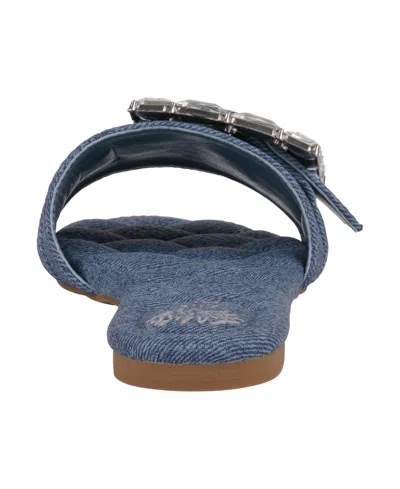 Gc Shoes Women's Bianca Rhinestone Buckle Flat Sandals In Denim