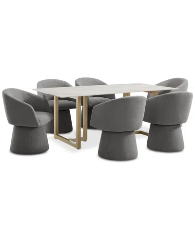 Macy's 7 Pc. Dining Set (emila Rectangular Table & 6 Korder Chairs), Created For  In Pewter