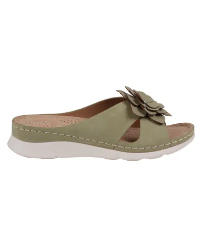 Gc Shoes Women's Claire Flower Rosette Comfort Sandals In Green