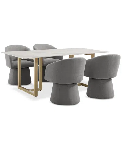 Macy's 7 Pc. Dining Set (emila Rectangular Table & 6 Korder Chairs), Created For  In Pewter