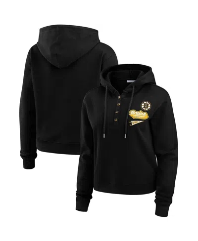 Wear By Erin Andrews Women's Black Boston Bruins Waffle-knit Pullover Hoodie In Black