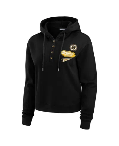 Wear By Erin Andrews Women's Black Boston Bruins Waffle-knit Pullover Hoodie In Black