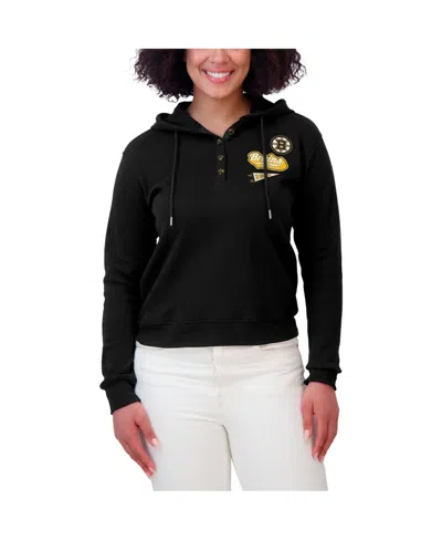Wear By Erin Andrews Women's Black Boston Bruins Waffle-knit Pullover Hoodie In Black