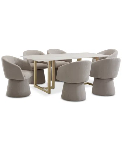 Macy's 7 Pc. Dining Set (emila Rectangular Table & 6 Korder Chairs), Created For  In Sand
