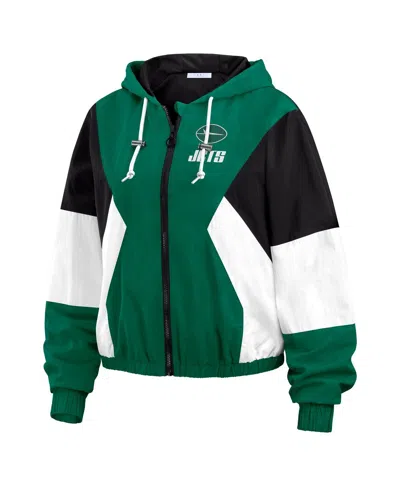 Wear By Erin Andrews Women's Green/black New York Jets Plus Size Color Block Full-zip Windbreaker Jacket In Green