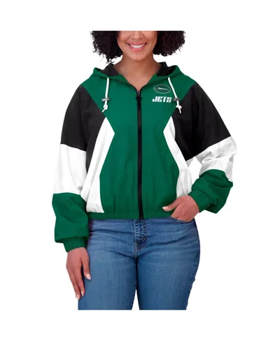 Wear By Erin Andrews Women's Green/black New York Jets Plus Size Color Block Full-zip Windbreaker Jacket In Green