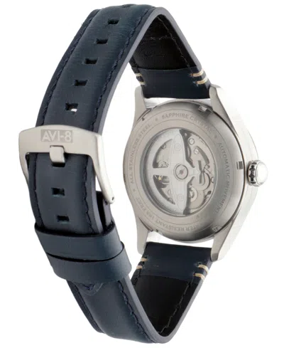 Avi-8 Men's Spitfire Smith Automatic Blue Leather Strap Watch, 42mm In Black