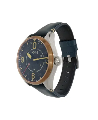 Avi-8 Men's Spitfire Smith Automatic Blue Leather Strap Watch, 42mm In Black
