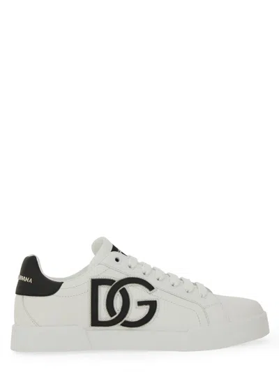 Dolce & Gabbana Portofino Logo-tag Leather Sneakers In White
