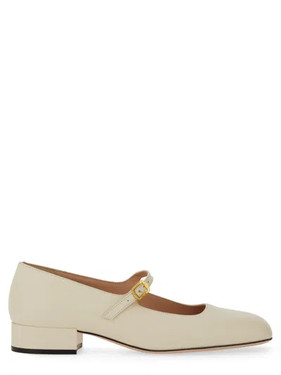 Bally Leather Strap Block Heel Square Toe Pump In Ivory