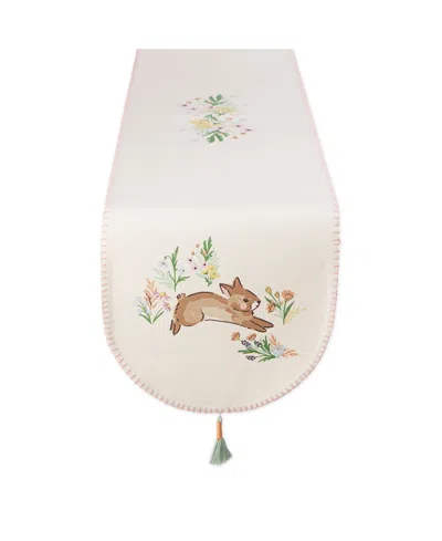 Design Imports Spring Bunny Embellished Cotton Reversible Table Runner, 14"x72" In Off White