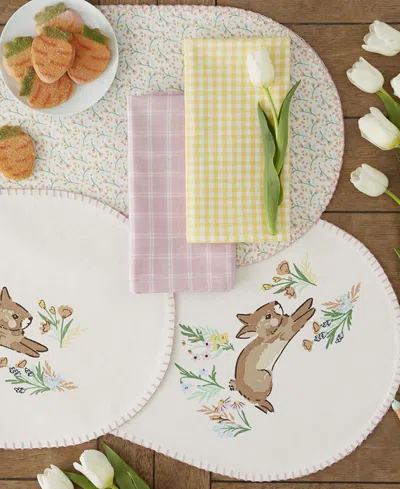 Design Imports Spring Bunny Embellished Cotton Reversible Table Runner, 14"x72" In Off White