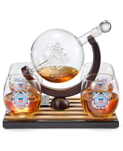 The Wine Savant U.s. Coast Guard Globe Whiskey Decanter Set In Clear