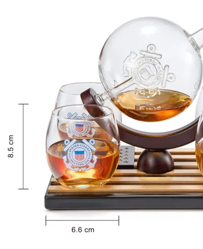 The Wine Savant U.s. Coast Guard Globe Whiskey Decanter Set In Clear