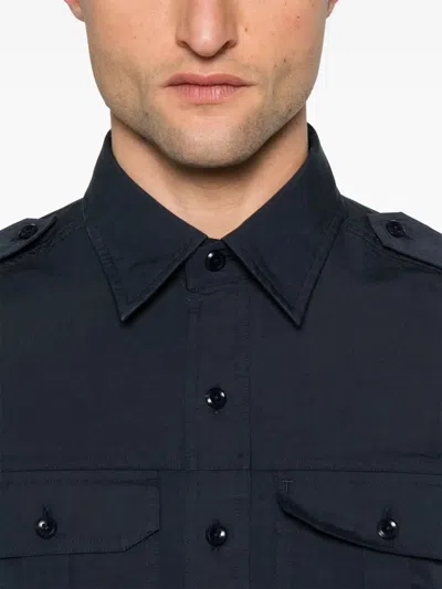 Tom Ford Cotton And Silk-blend Poplin Shirt In Blue