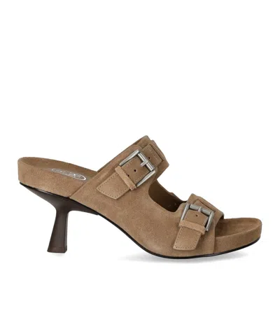 Ash Brown Suede Buckle Stiletto Sandals In Brown