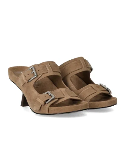 Ash Brown Suede Buckle Stiletto Sandals In Brown