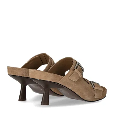 Ash Brown Suede Buckle Stiletto Sandals In Brown