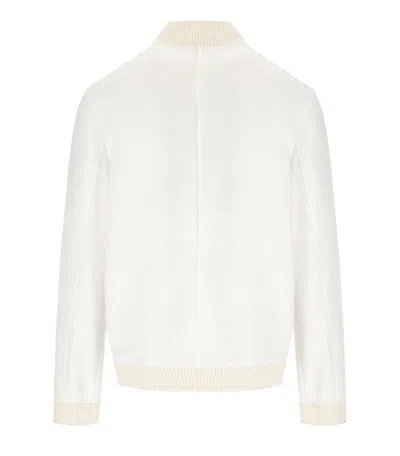 H953 White Knitted Bomber Jacket In White