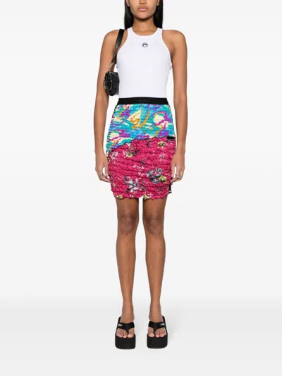 Marine Serre White Moon Logo Ribbed Jersey Tank Top In Gray