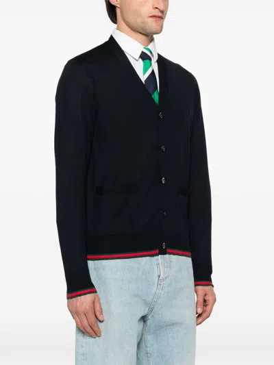 Gucci Knitted Wool Cardigan With Web Pattern In Black