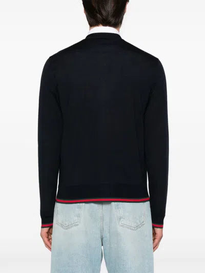 Gucci Knitted Wool Cardigan With Web Pattern In Black