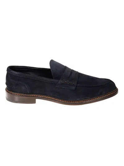 Tricker's Suede Loafers With Round Toe And Penny Strap In Black