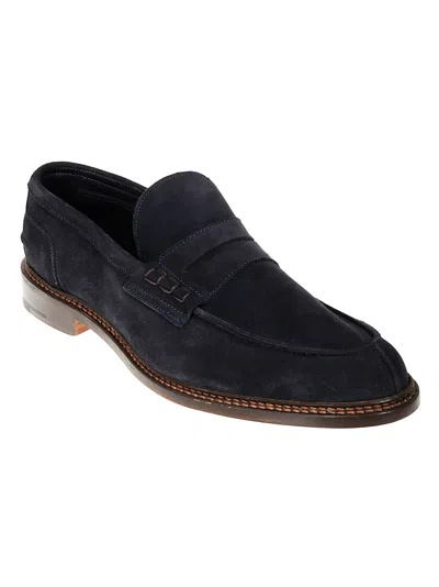Tricker's Suede Loafers With Round Toe And Penny Strap In Black