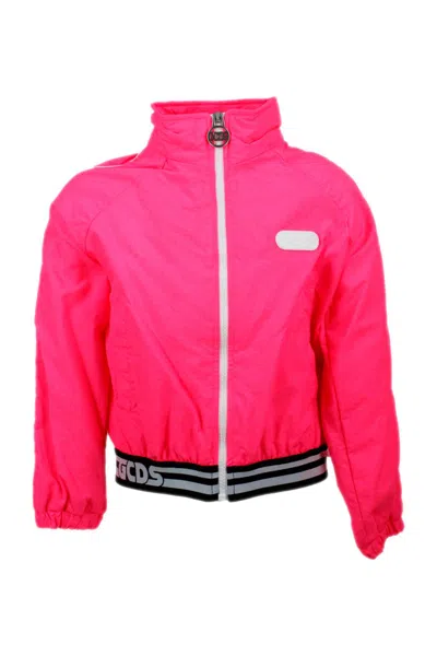 Gcds Bomber Jacket With Nylon Zip With Writing In Fucsia