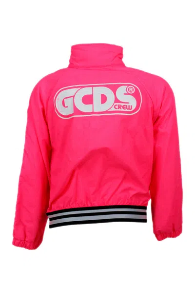 Gcds Bomber Jacket With Nylon Zip With Writing In Fucsia