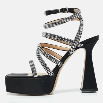 Pre-owned Mach&mach Black Satin Sydney Platform Sandals Size 40