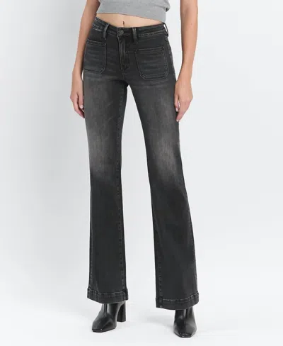 Flying Monkey High Rise Front Patch Pocket Flare Jeans In Regenerate In Multi